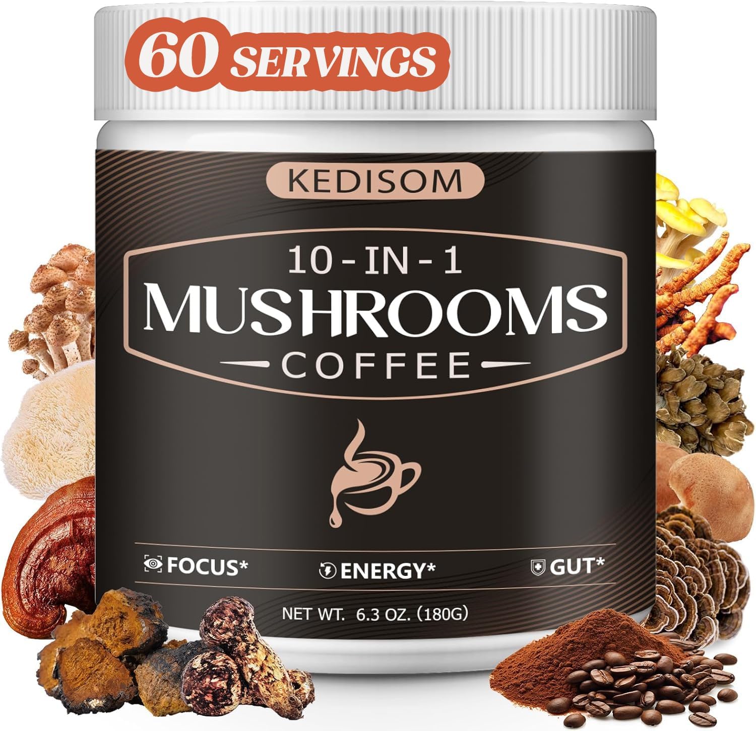 KEDISOM 10 in 1 Mushrooms Coffee, Instant Mushroom Coffee Po deal at Amazon