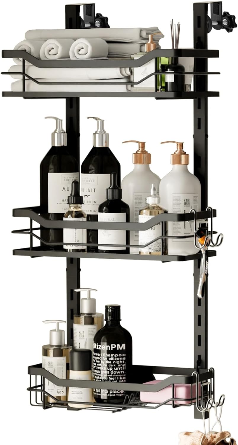 TAILI Suction Shower Caddy with 4 Hooks, Hanging Shower Caddy Ove