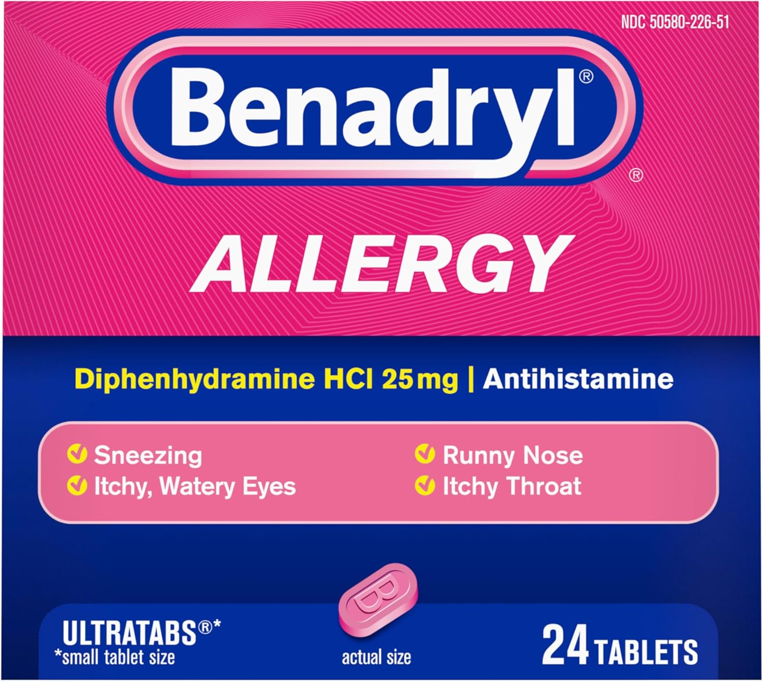 Benadryl Ultratabs Allergy Relief Medicine, 25 mg Diphenhydr deal at Amazon