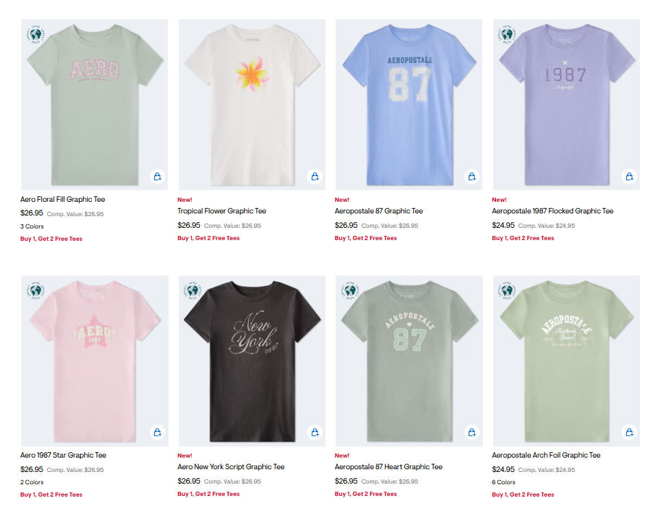 Women’s Graphic Tees Buy 1, Get 2 Free at Aeropostale