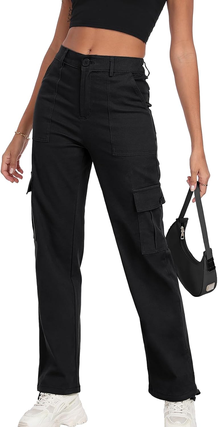 FREEOAK Women’s Cargo Pants with Elastic Drawstring Y2K Baggy Pan
