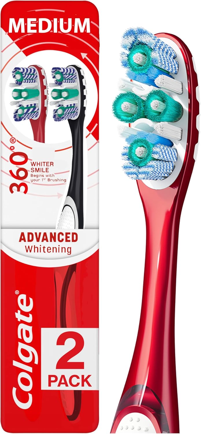 Colgate 360 Optic White Advanced Whitening Toothbrush, Adult Medi