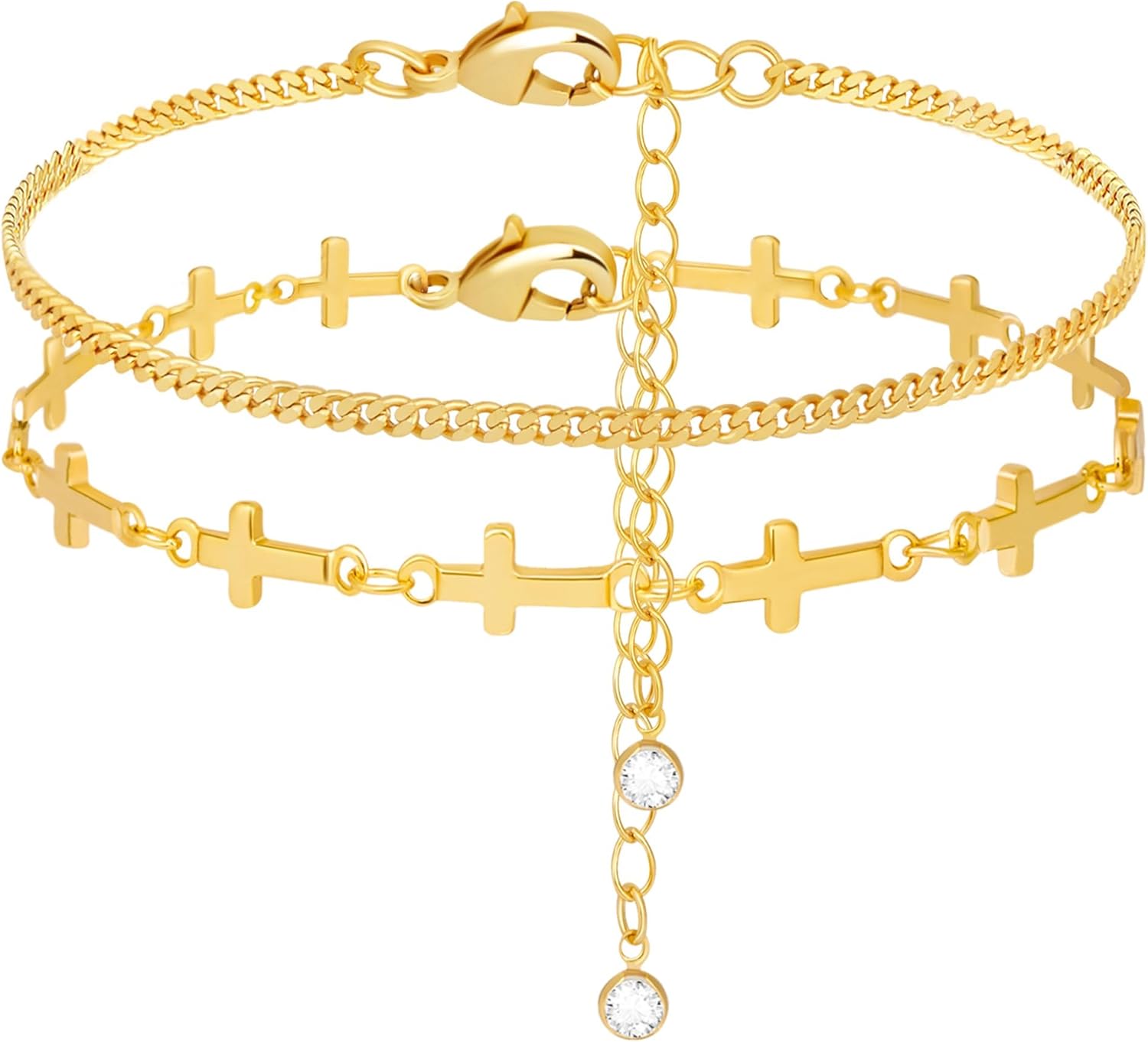 Poxtex Gold Cross Bracelets for Women, Gold Jewelry Set Dainty Wa