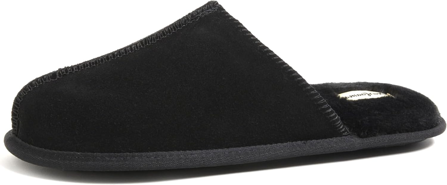 Dearfoams mens Genuine Suede Closed Toe Scuff Slipper, Black deal at Amazon