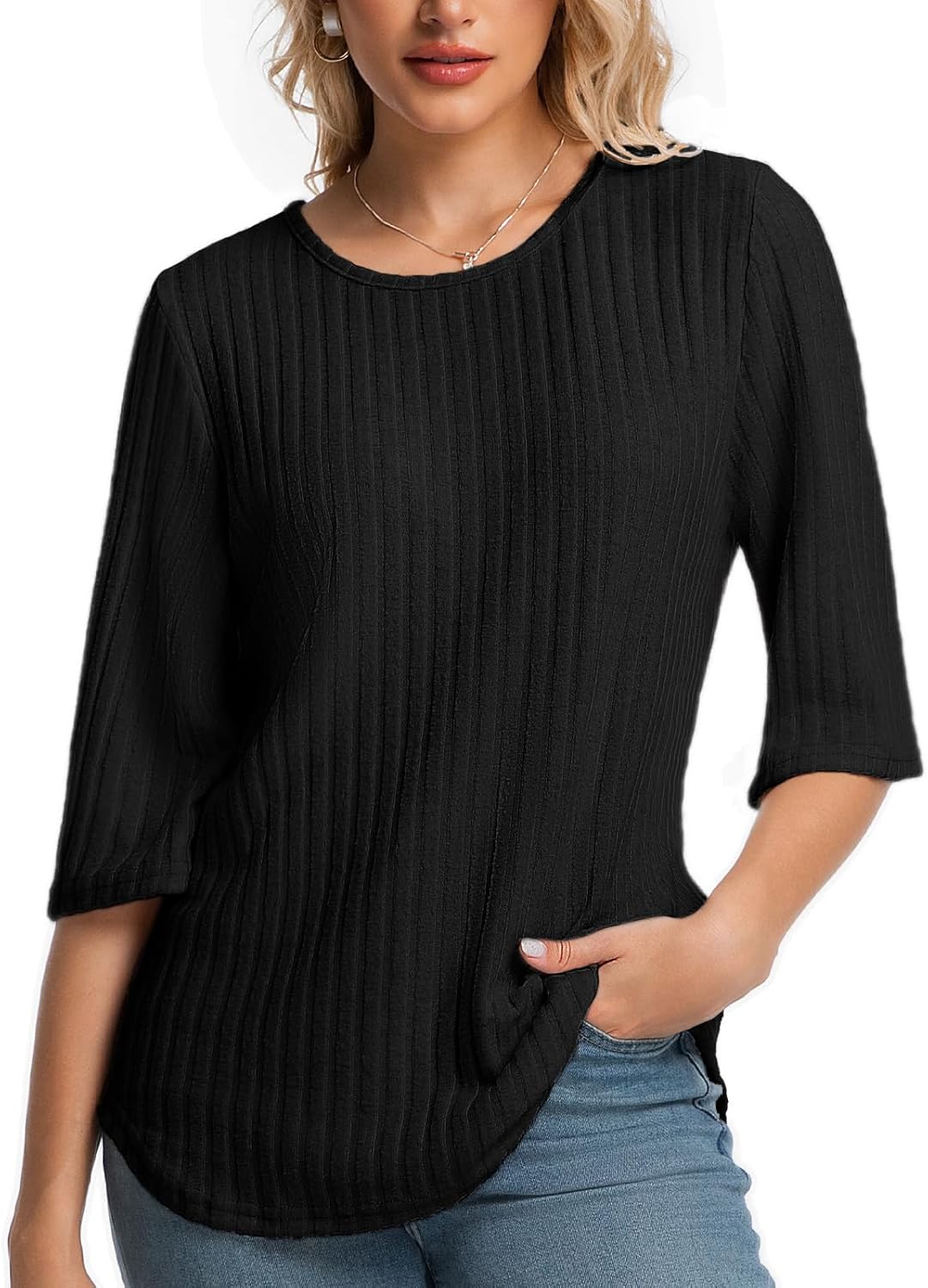 MAGICATELIER Women Fall Sweaters 3/4 Sleeve Loose Fit Tunic  deal at Amazon