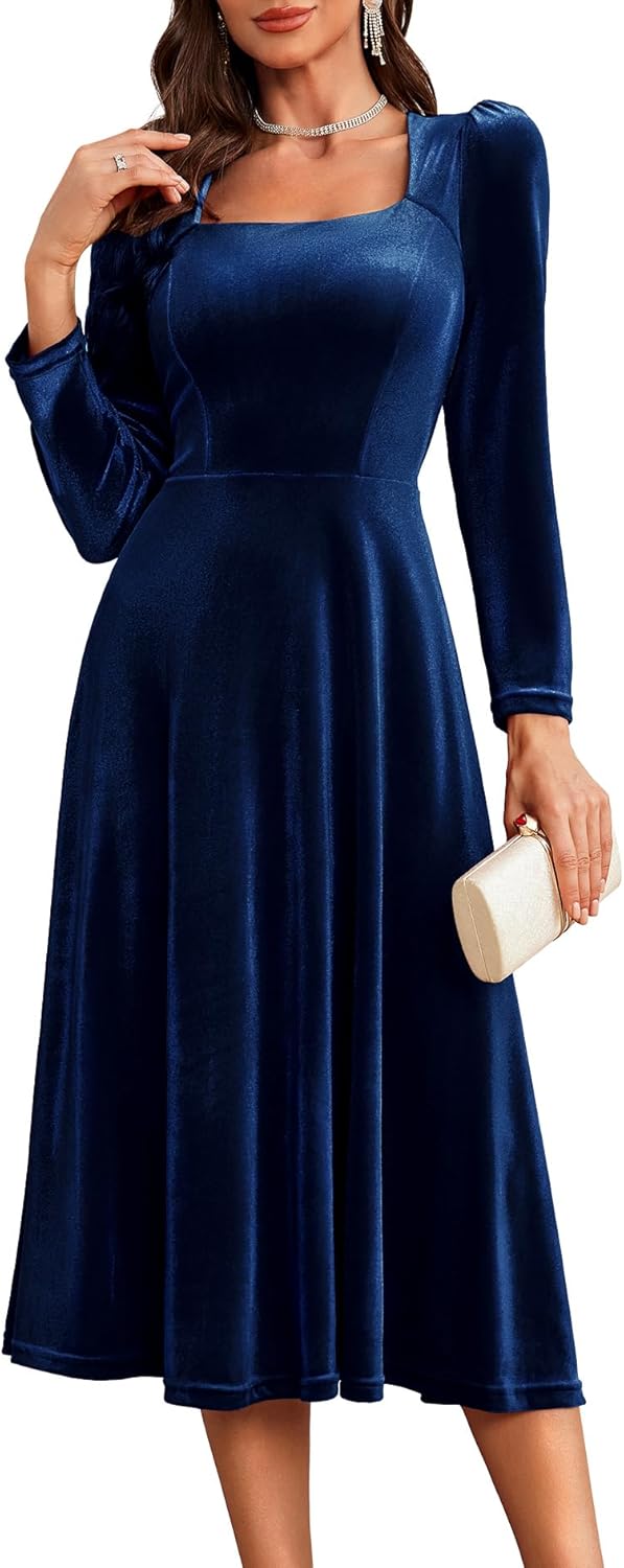 BeryLove Velvet Midi Dress Cocktail Party Formal Gowns Eveni deal at Amazon