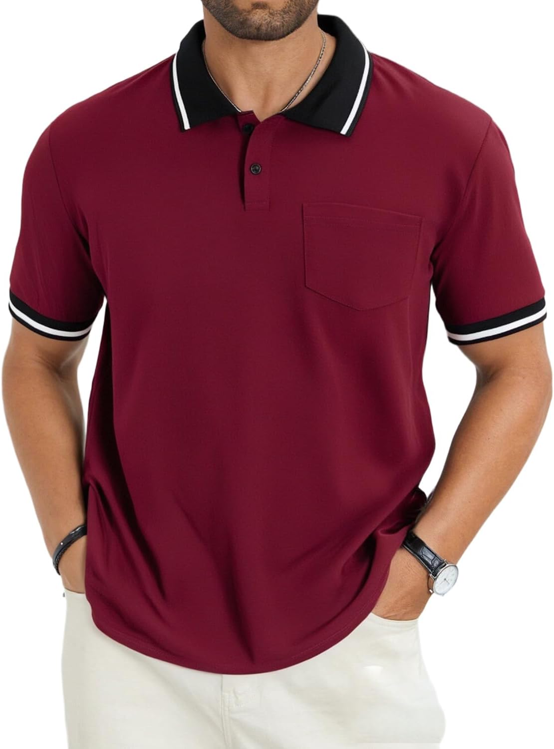 Men’s Casual Short Sleeve Polo Shirts Classic Button Summer Colla
