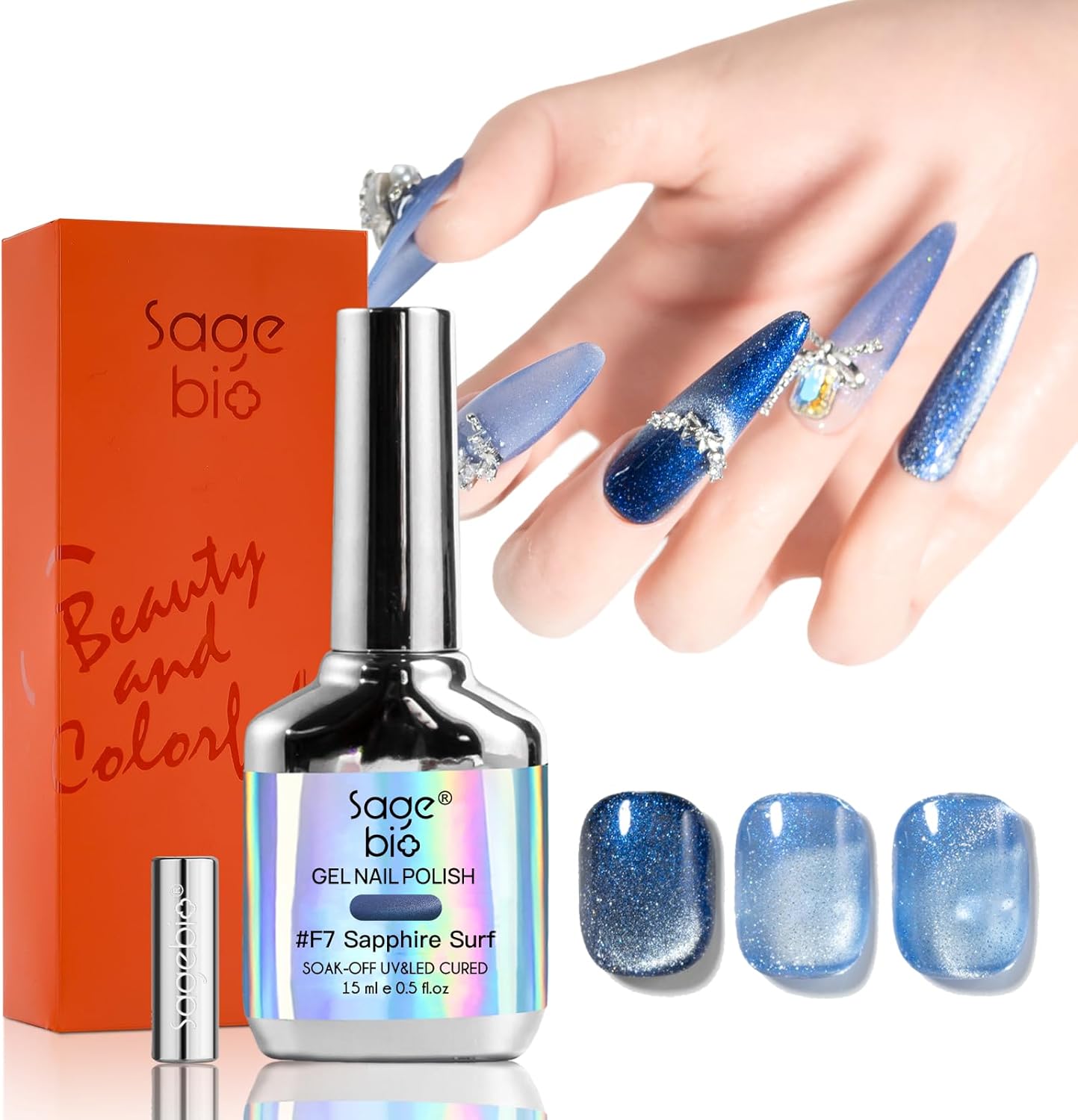 SAGEBIO Cat Eye Gel Nail Polish, 15ml Magnetic Gel, High-Gloss Fi