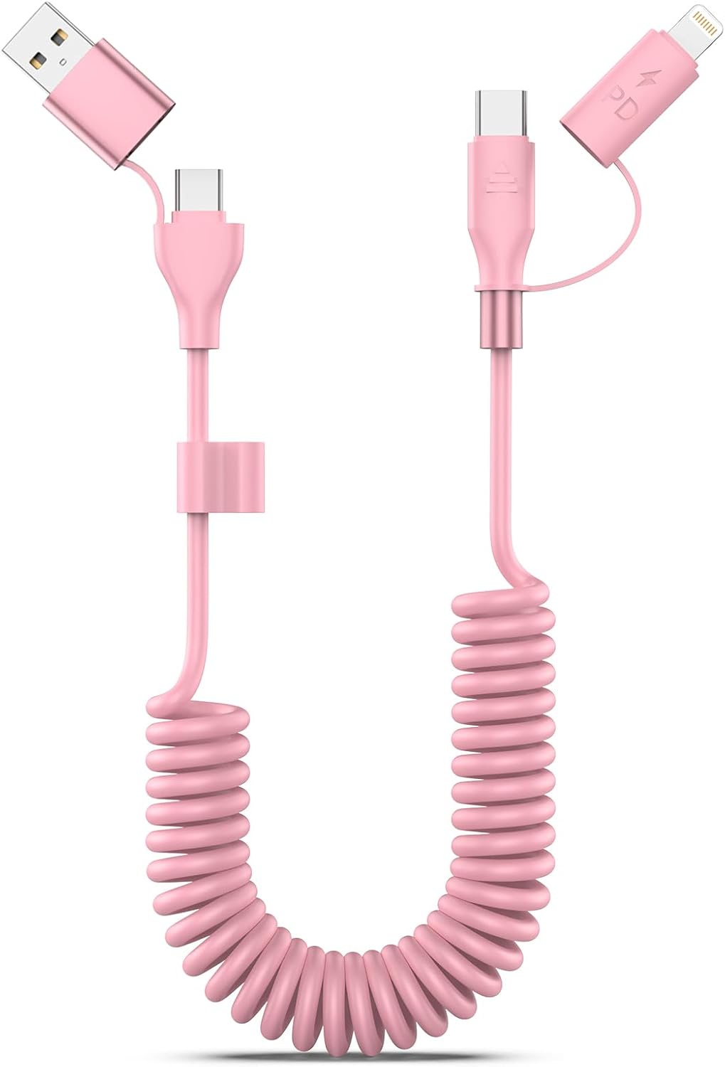Pink Coiled Car Charging Cable 2-in-1 (USB-C & Lightning), 3 deal at Amazon