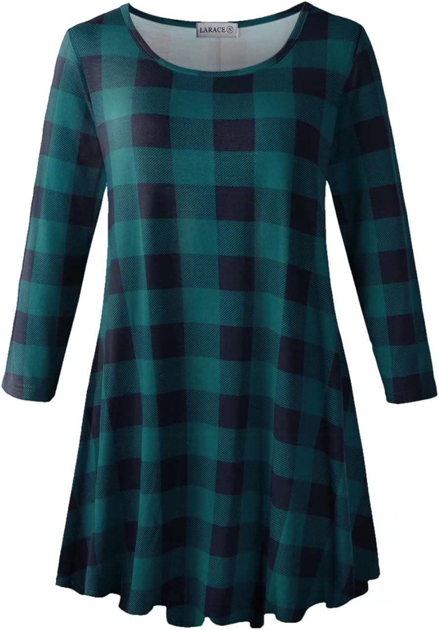 LARACE Plaid Shirts for Womens Plus Size Dressy Tops Loose Fit 3/