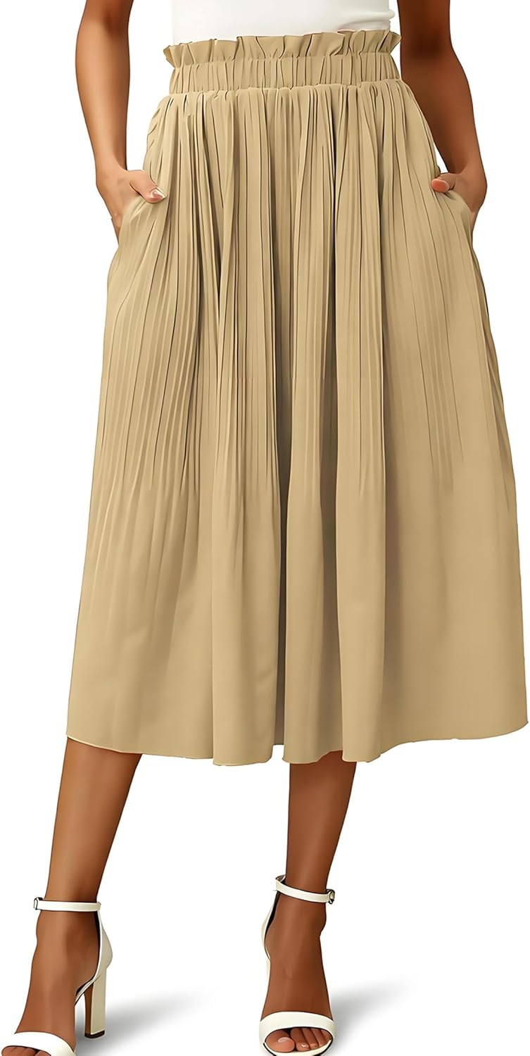 Naggoo Women's Long Skirt Casual Fall High Waisted Pleated A deal at Amazon