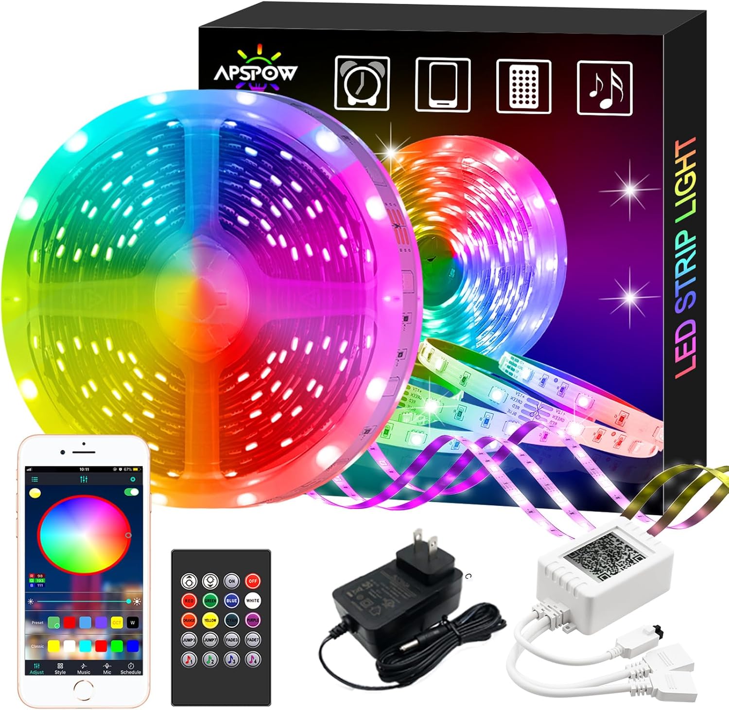 APSPOW LED Strip Lights 100ft, Bluetooth and APP Control, Mu deal at Amazon
