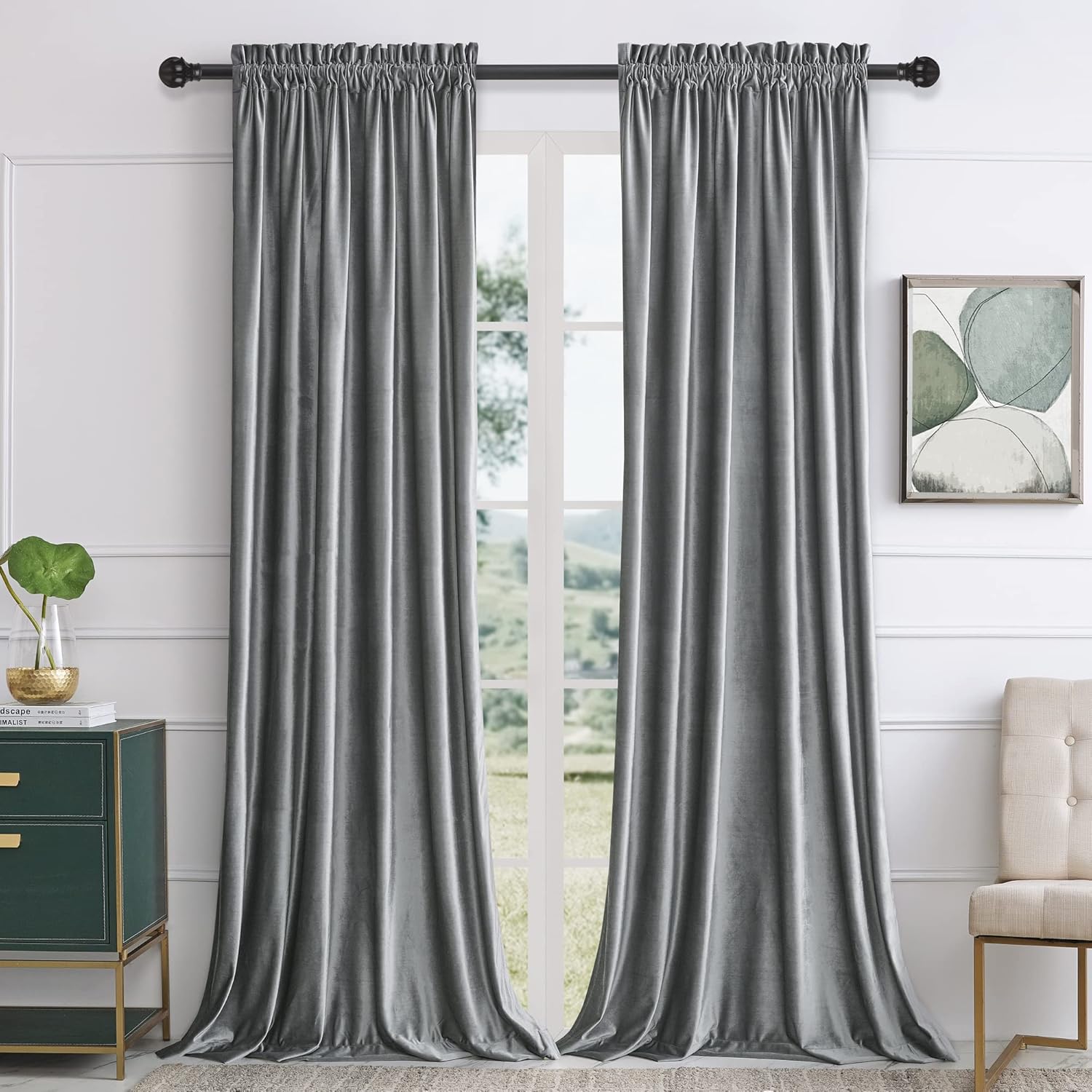 Grey Velvet Curtains 72 inch for Living Room Luxury Room Dar deal at Amazon
