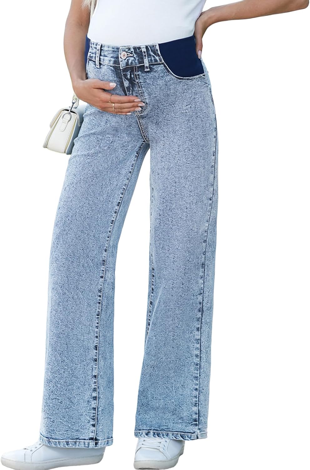 BLENCOT Women's Maternity Pants Wide Leg Pregnancy Jeans wit deal at Amazon