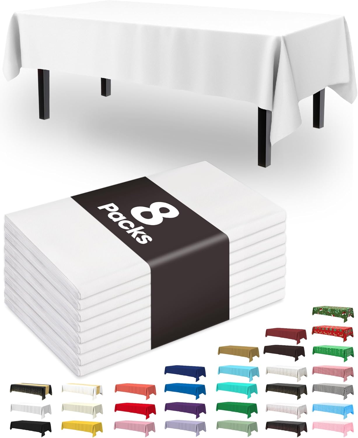 Pureegg Plastic Table Cloth Disposable 8 Pack, 54 x 108 Inch deal at Amazon