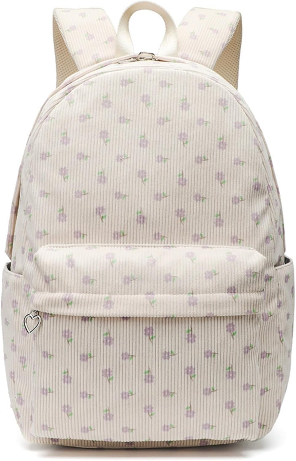 MININAI Kawaii Corduroy Backpack for Women Cute Floral Print Aest