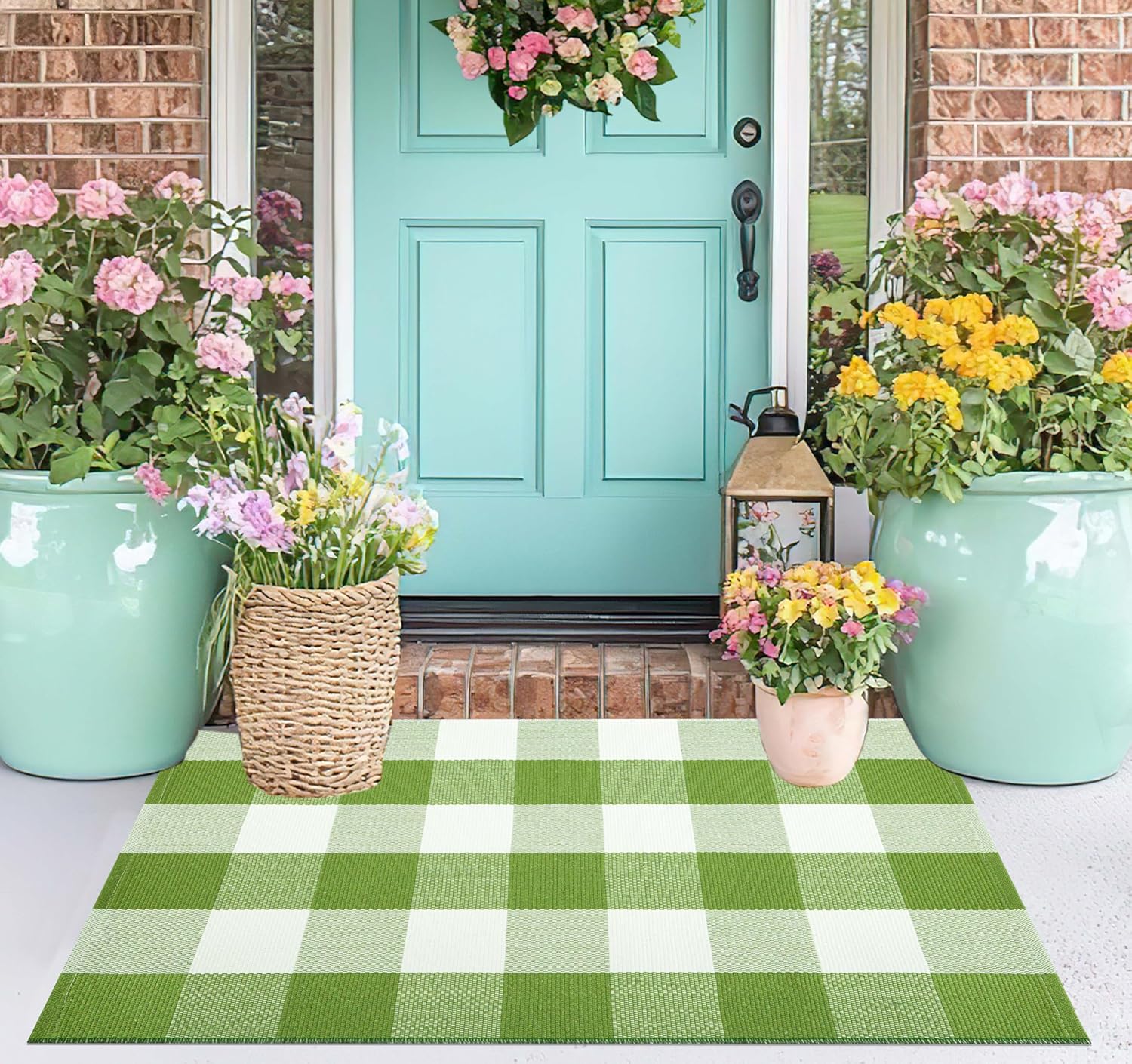 Buffalo Plaid Door Mats Outdoor 24''X35'' Green and White Ch deal at Amazon