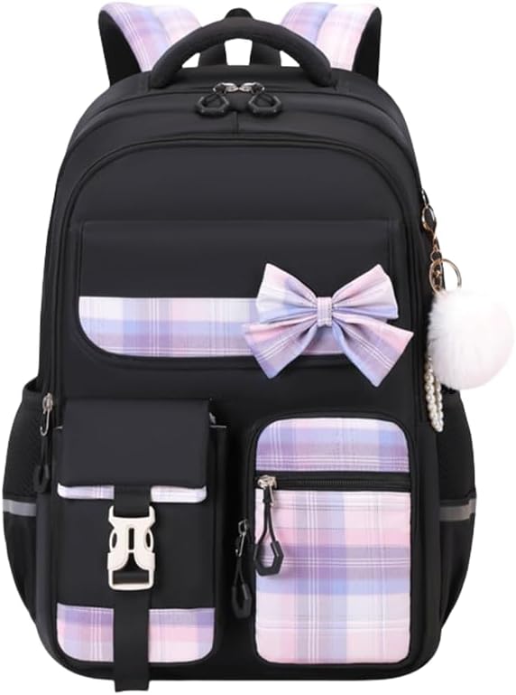 TYHOTULY Kids Backpack for Girls, Cute Plaid Large Capacity Bookb