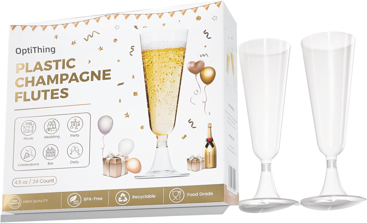 OptiThing 24-Pack Disposable Plastic Champagne Flutes – 4.5  deal at Amazon