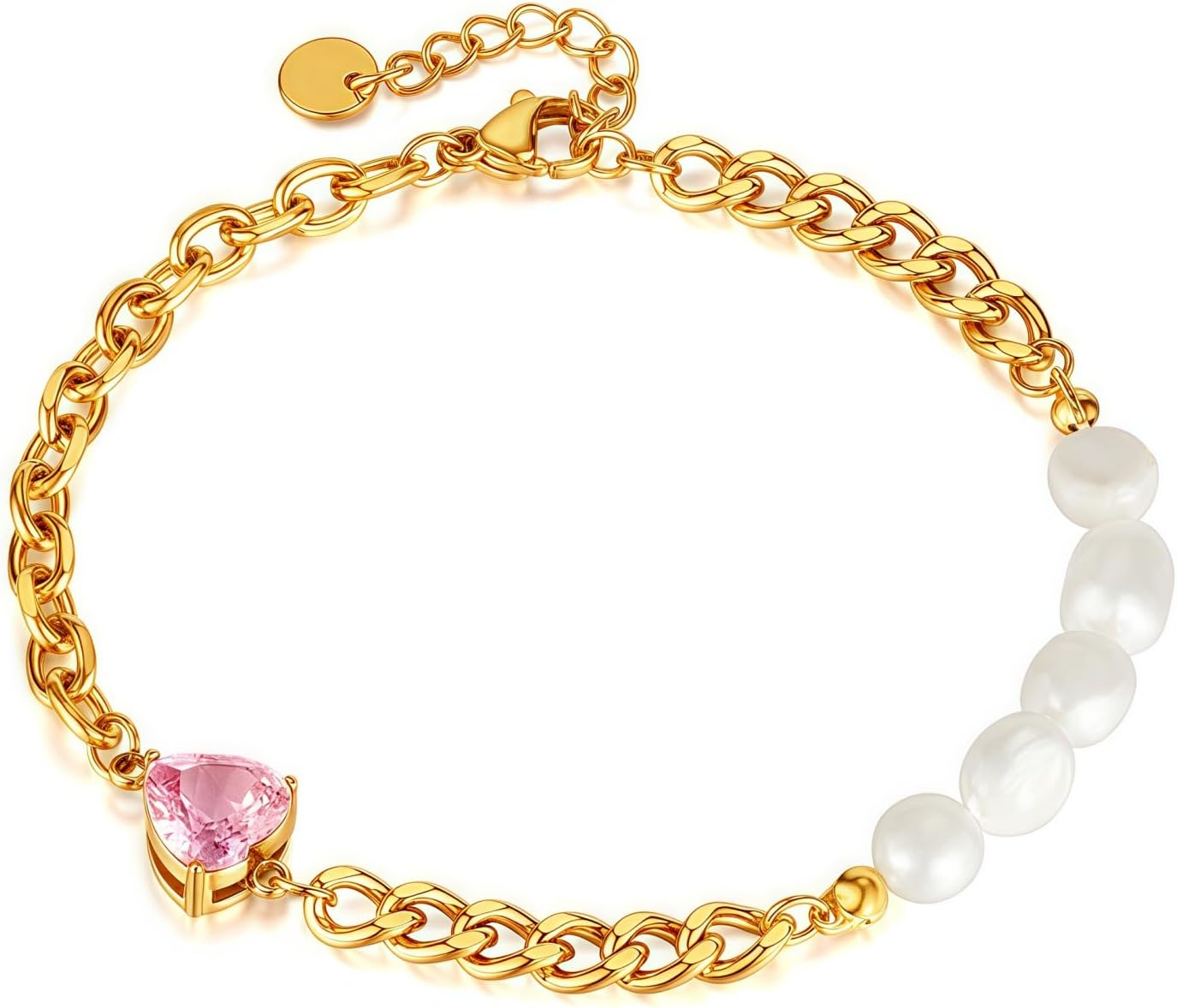WULZST Gold Charm Love Bracelets Beaded for Women Dainty Pearl Oy