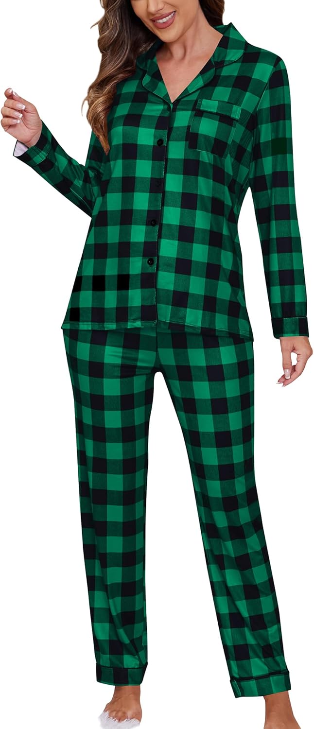 HNG Christmas Pajama Set For Women Matching Set Xmas Pjs Green Ch