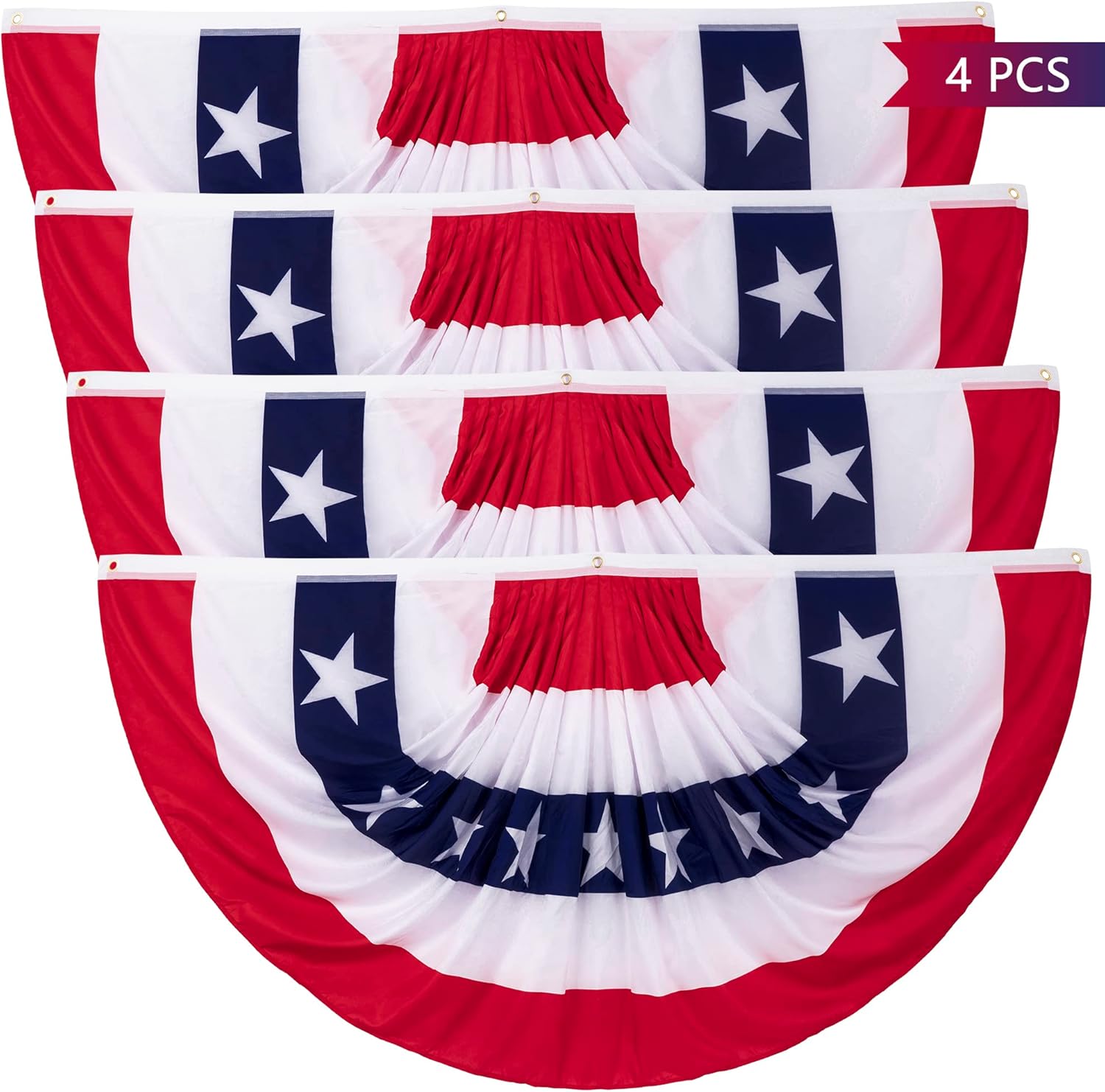 3 x 6 Ft Bunting Flags, Large Patriotic USA Pleated Fan Flags, 4t