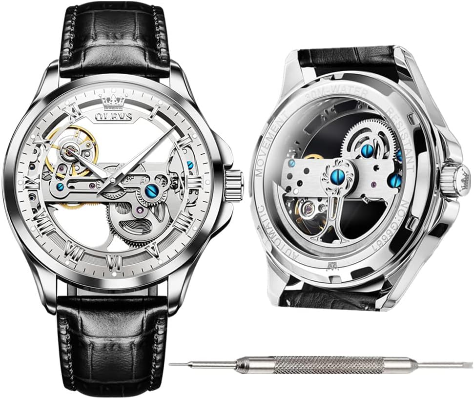 OLEVS Leather Automatic Watches for Young Men Watch Fashion Brand