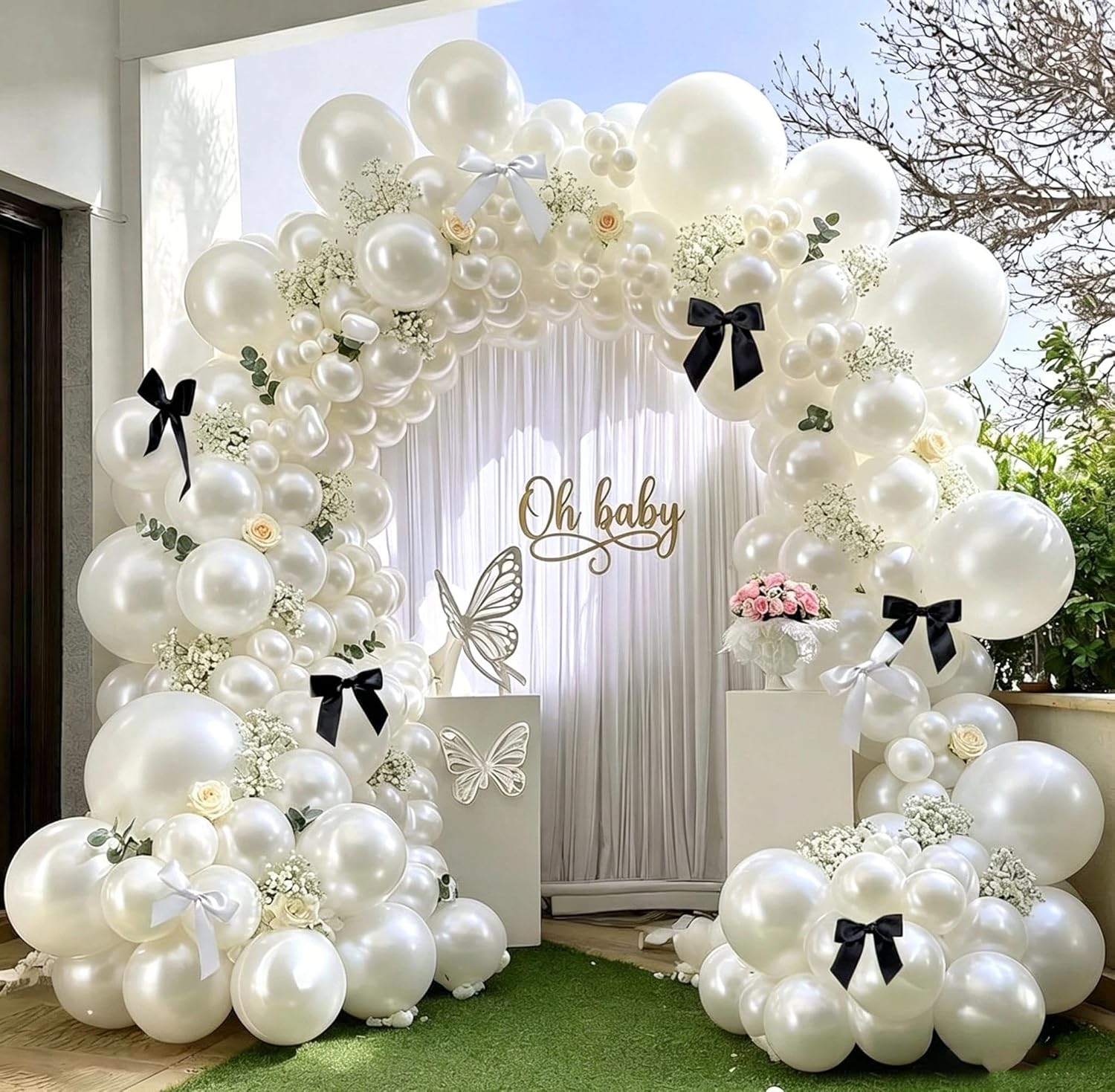 Pearl White Balloon Arch Kit,Double Stuffed White Pearl Balloon G