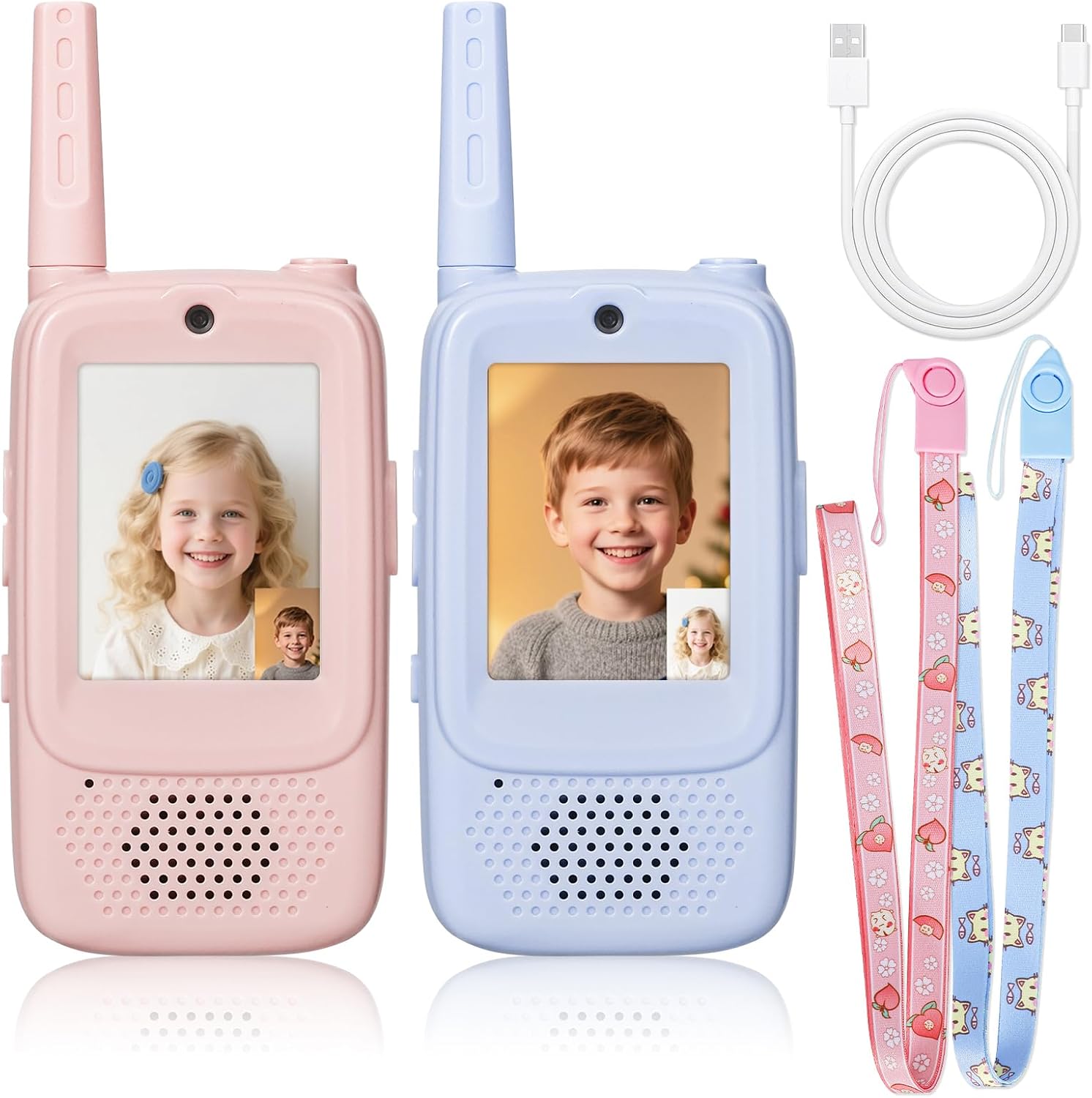 Video Walkie Talkies for Kids, 2 Pack Rechargeable 6-in-1 Video C