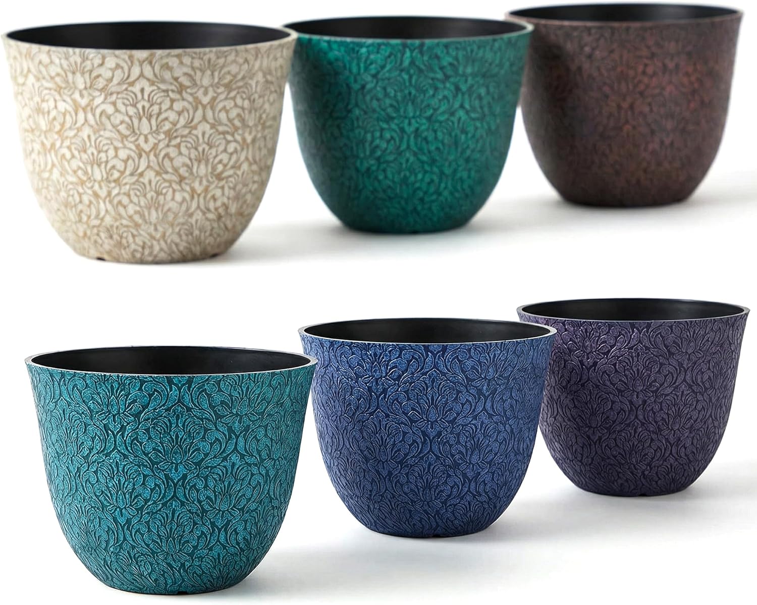 Worth Garden Plastic Round 8″ Plant Pots for Indoor Plants – Set