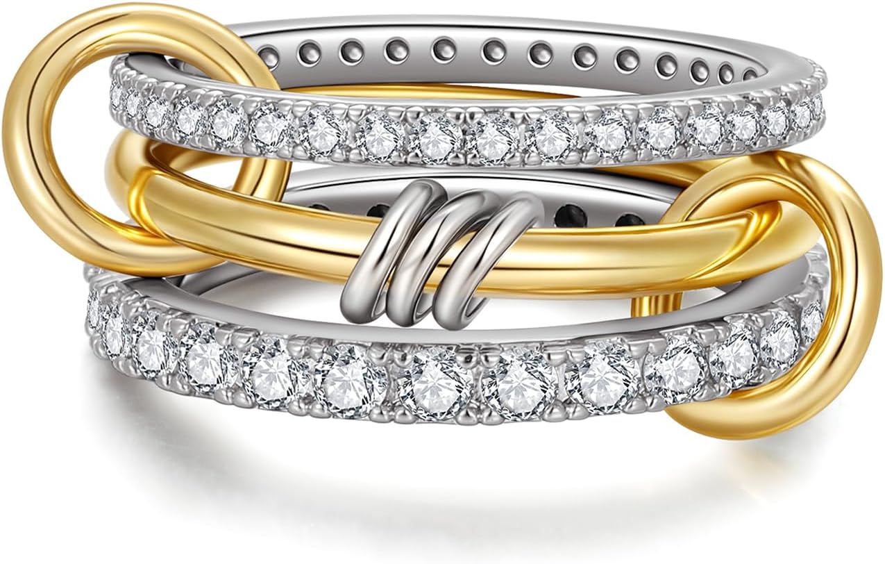 TLY Gold Silver Stackable Rings for Women Mixed Metal Interl deal at Amazon