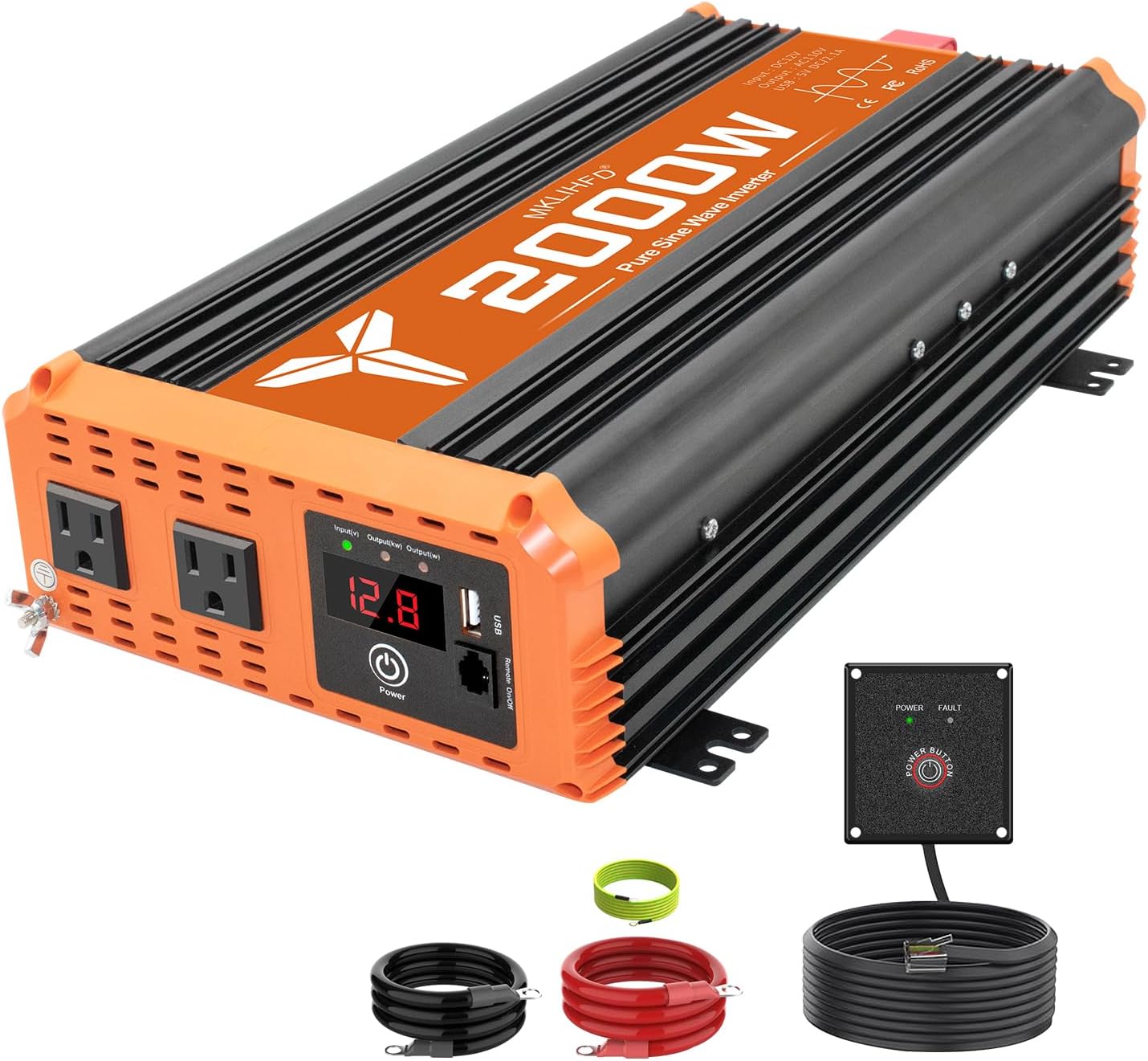 MKLIHFD 2000 watt Pure sine Wave car Inverter 12V DC to 120V deal at Amazon