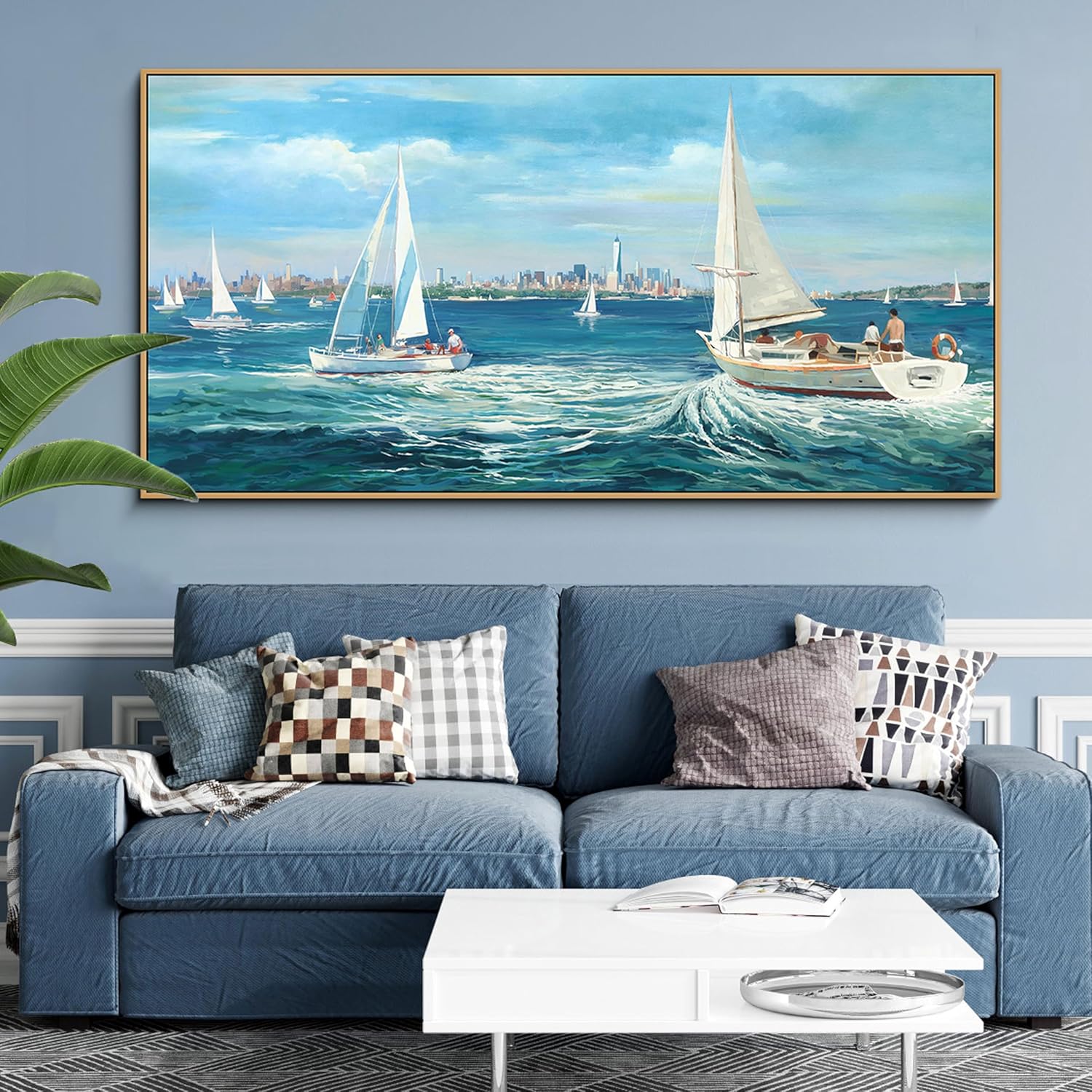 XLSJERST Blue Canvas Wall Art Seascape Painting - Landscape  deal at Amazon