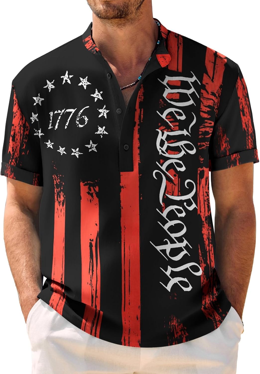 COOFANDY Men USA Flag Beach Shirt American Flag Independence deal at Amazon