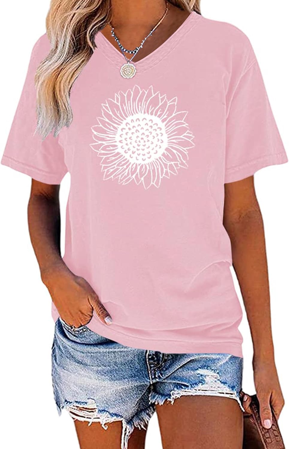 EADINVE Women's Summer Short Sleeve Cute Sunflower Graphic P deal at Amazon