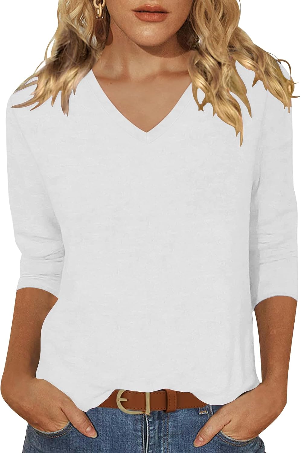 Sherosa Womens Summer Tops 3/4 Sleeve V Neck Casual Soft Cot deal at Amazon