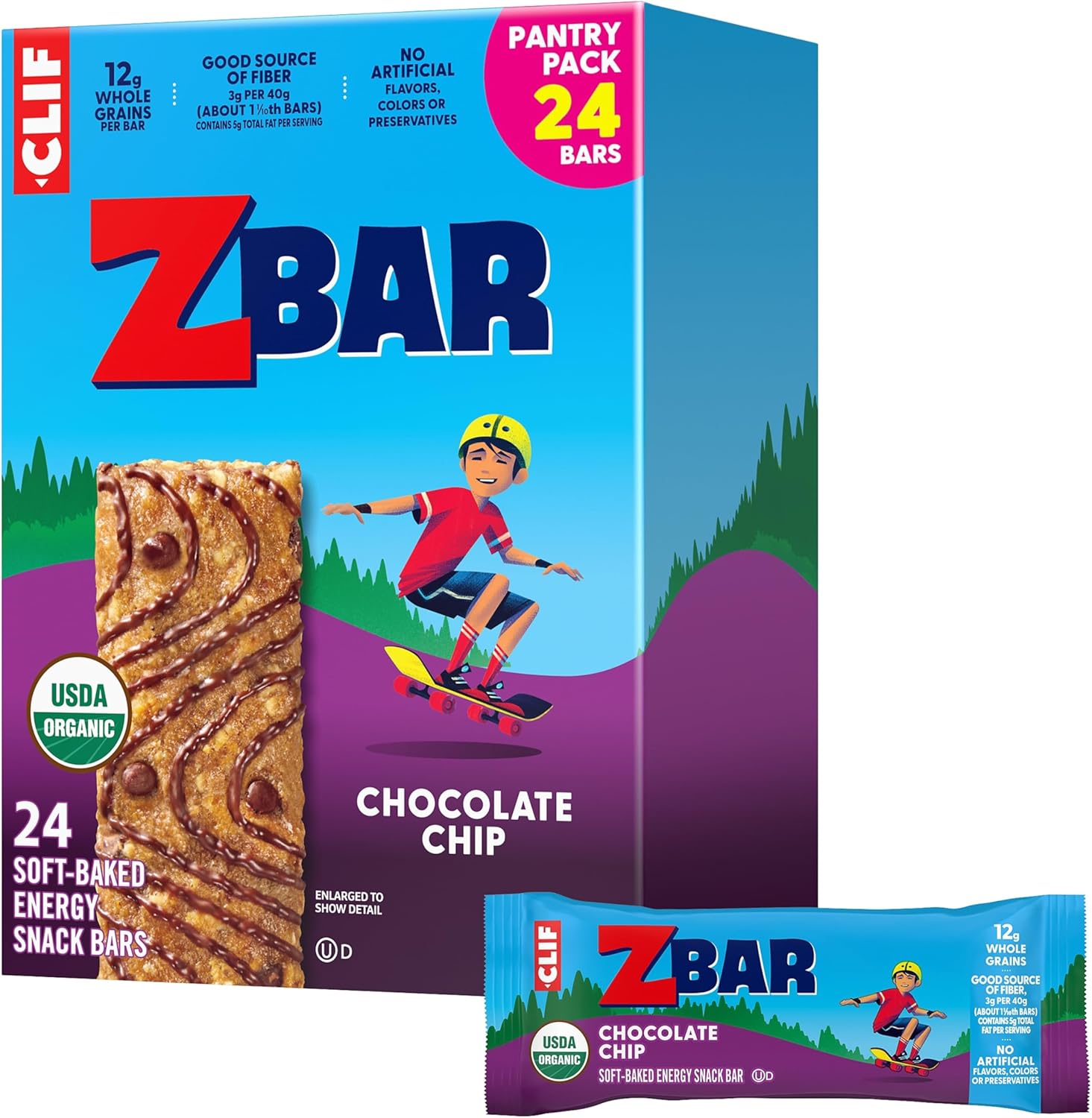 Zbar – Chocolate Chip – Soft-Baked Energy Snack Bars – Non-GMO –