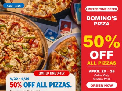 Domino's Pizza 50% Off All Pizzas Deal — April 20 through 26, Online Only at Menu Price