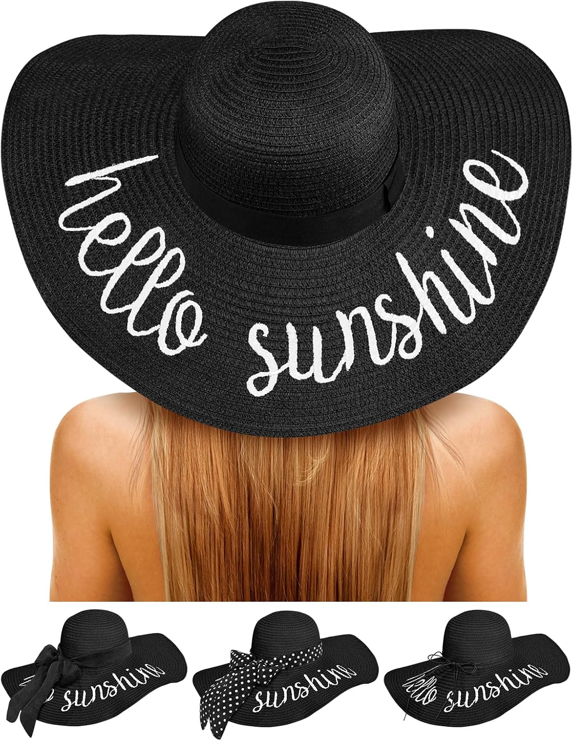 Senker Fashion Beach Hats for Women, Floppy Straw Sun Hat Embroid