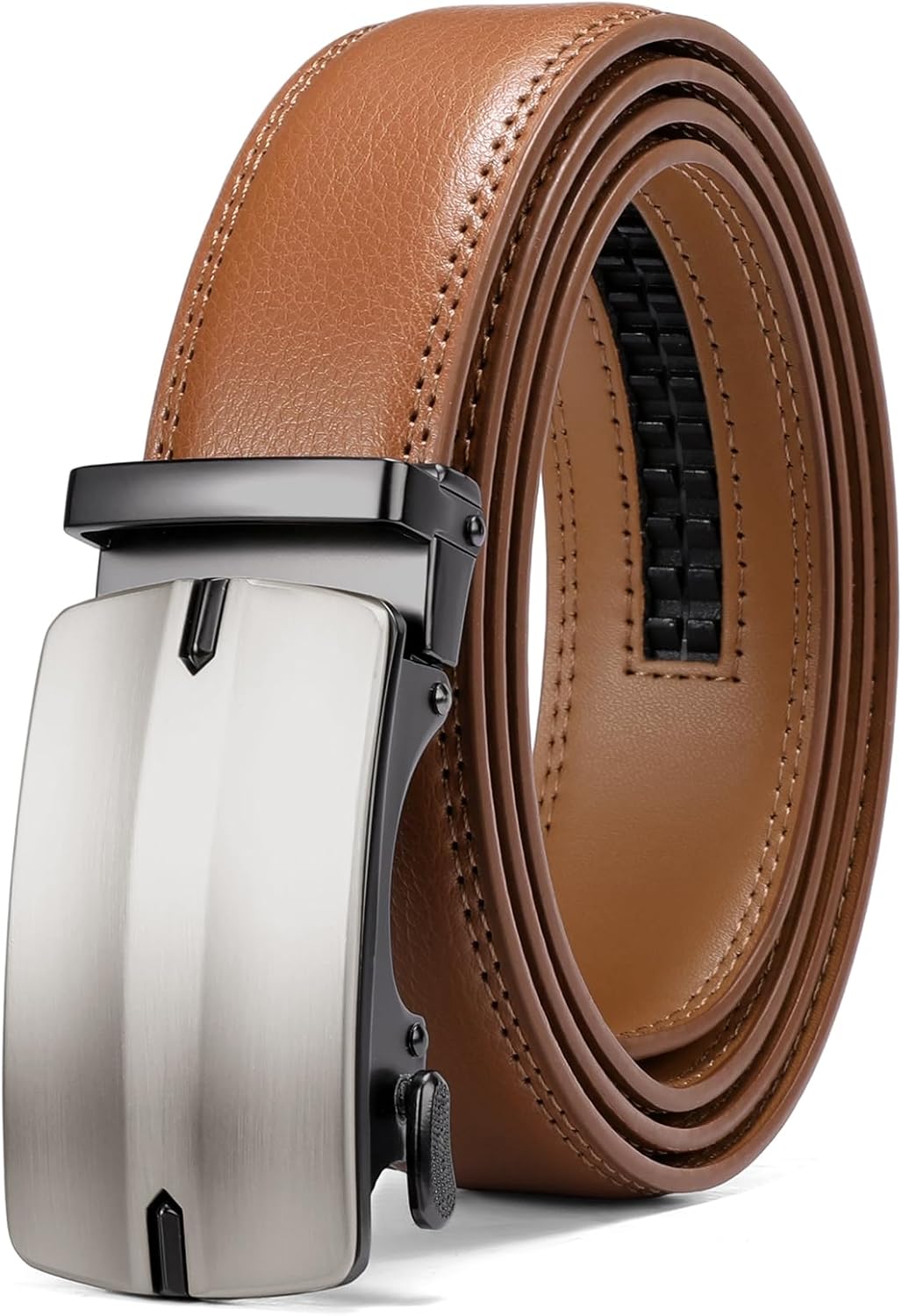 SENDEFN Men's Leather Belt Automatic Ratchet Buckle Slide Be deal at Amazon