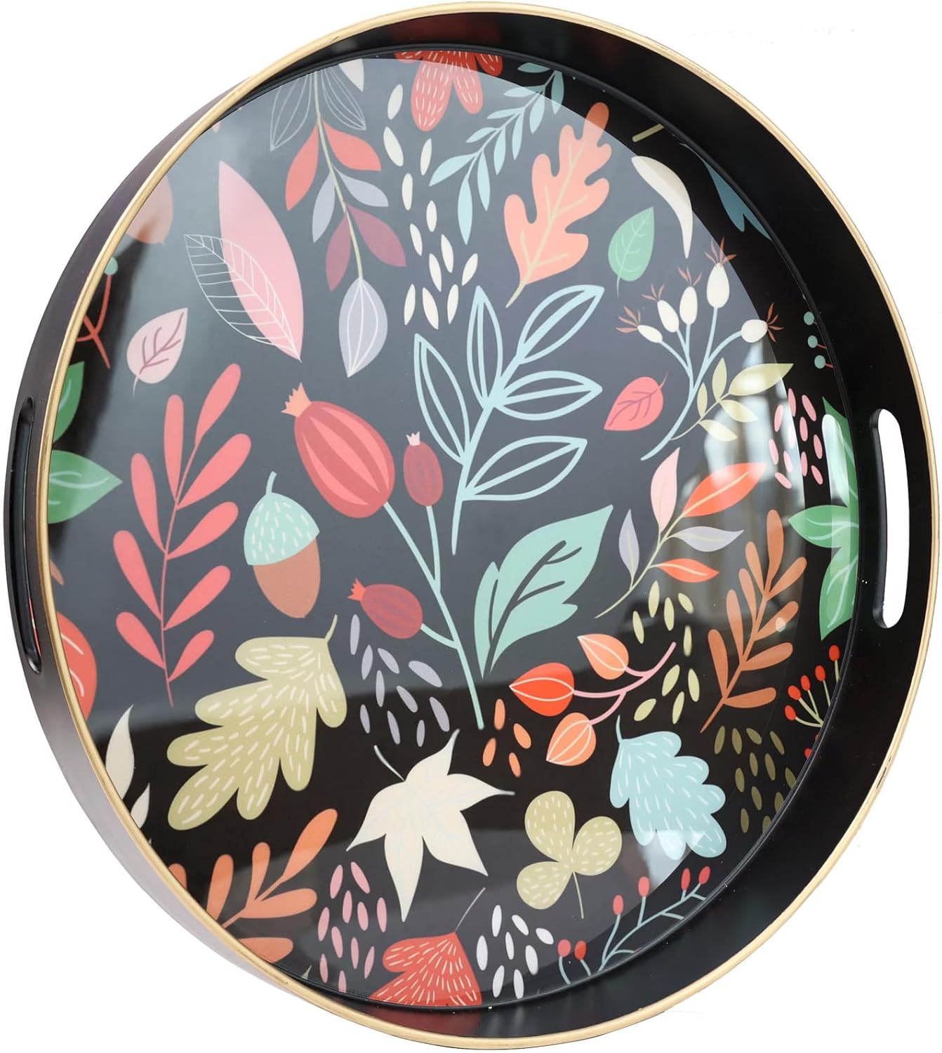 Round Serving Tray with Handles, Coffee Table Tray for Ottoman, L