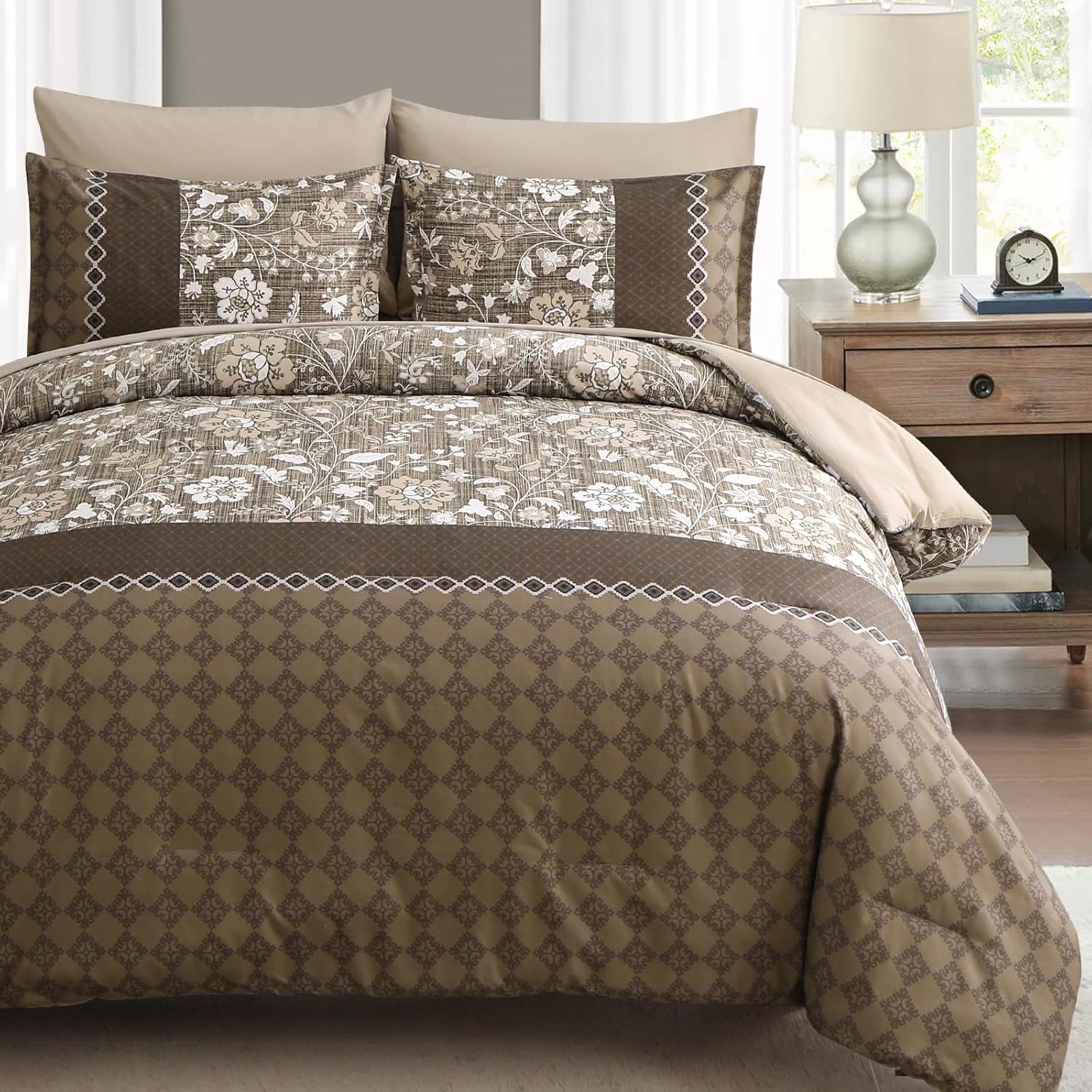 WONGS BEDDING Brown King Comforter Set, 7 Pieces Bed in a Ba deal at Amazon