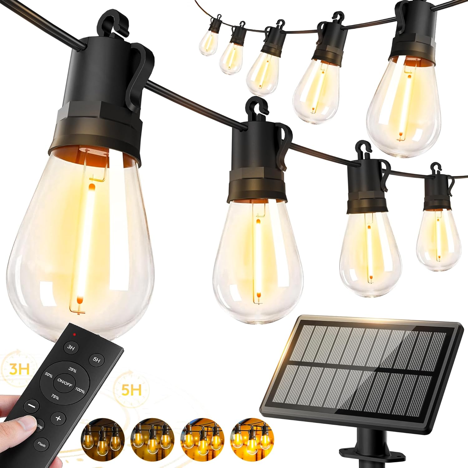$10.xx Solar Powered 50FT Outdoor String Lights with Edison Bulbs