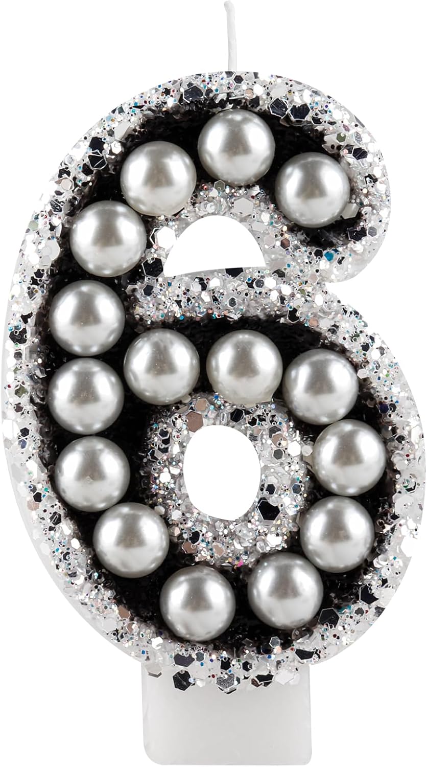 Black Pearl Birthday Candles, Number 6 Candle, Happy Birthda deal at Amazon