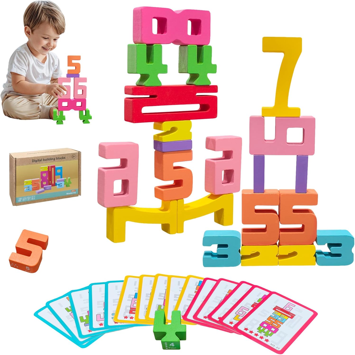 20Pcs Wooden Number Building Blocks,Montessori Number Blocks Math