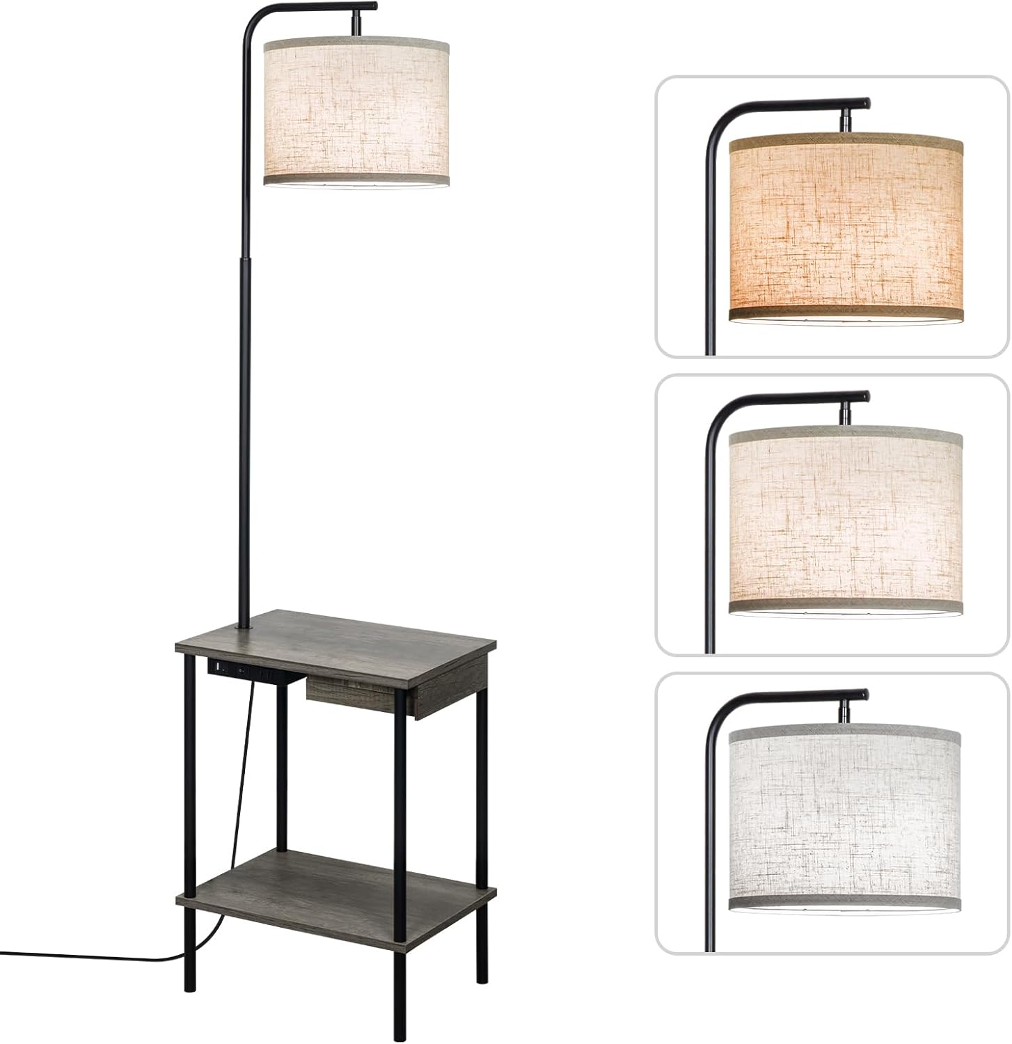 EOEYYOYB Floor Lamp with Table & Drawers, End Table Lamp with USB