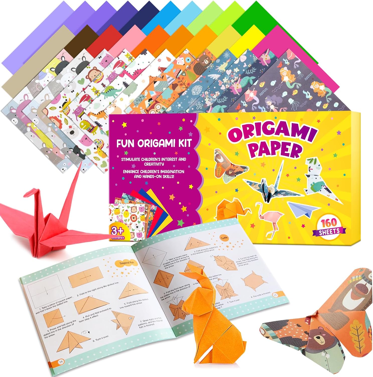 Pigipigi Kids Craft Origami Paper Kit for Kids Ages 5-8 8-12, wit