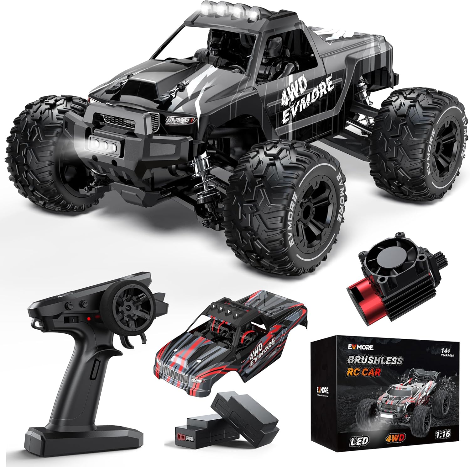 Evmore 1/16 Brushless RC Cars for Adults & Boys, Fast 34 Mph, Ele