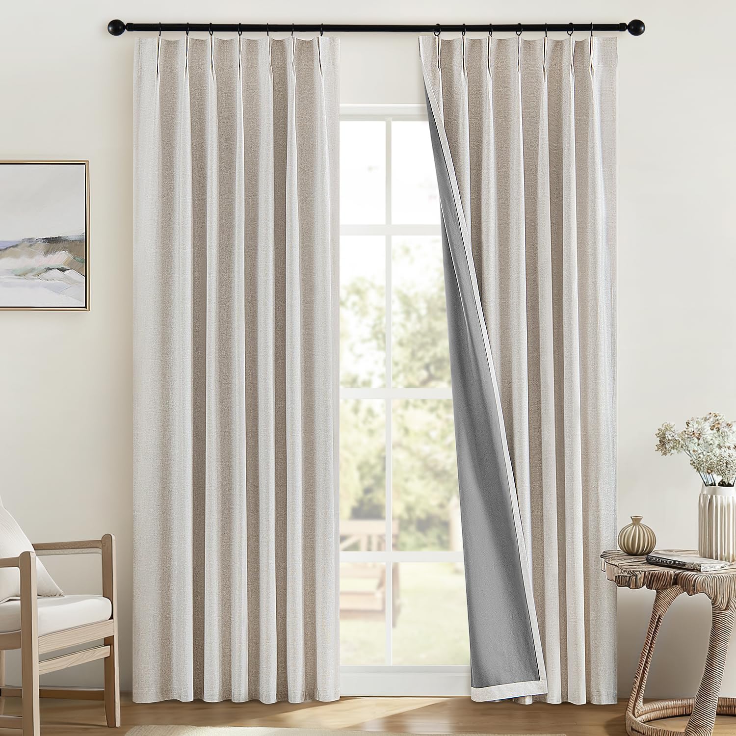 MIULEE Linen Pinch Pleated 100% Blackout Curtains for Bedroom 84