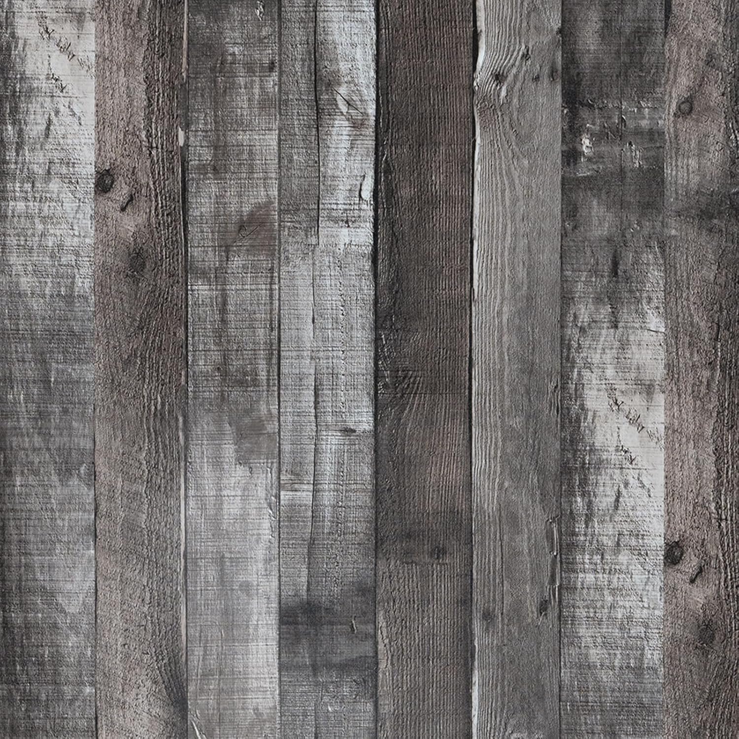 Qianglive Peel and Stick Wood Wallpaper Grey/Black Vinyl 17.3″×12
